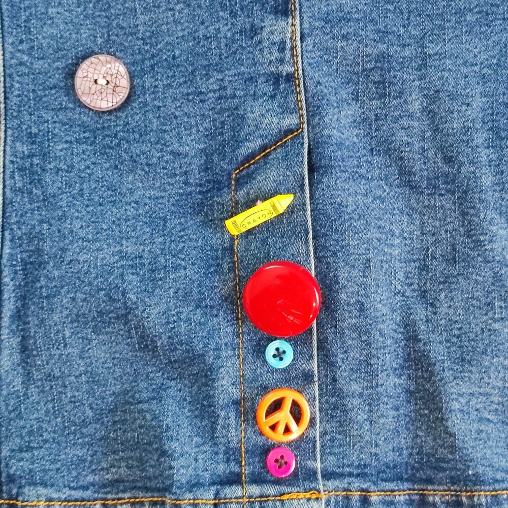 Industry Supply Co. jean jacket handmade decorated blue women's size L/31 - Picture 10 of 13